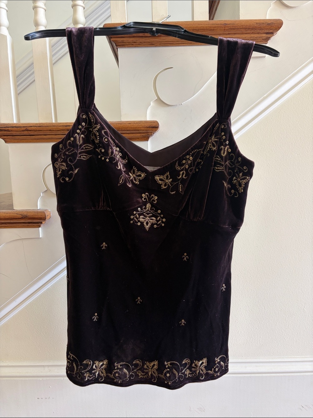Ann Taylor Plum Velvet Camisole with Gold Embroidery